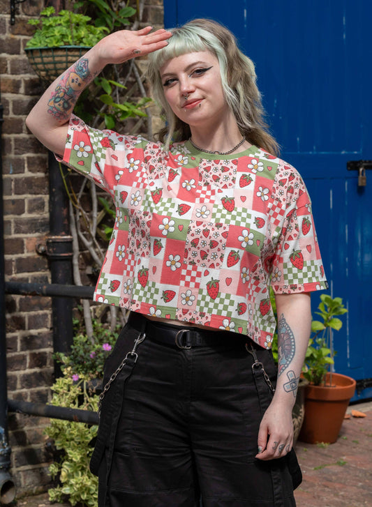 Strawberry Picnic Cropped Boxy Tee By Rebel Romance