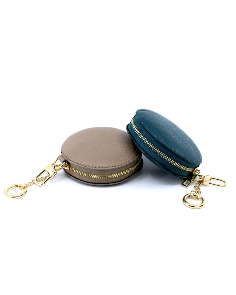 Real Leather Round Zip Pouch