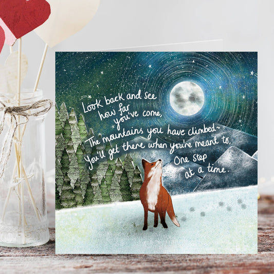 Mountains Fox & Moon Greeting Card