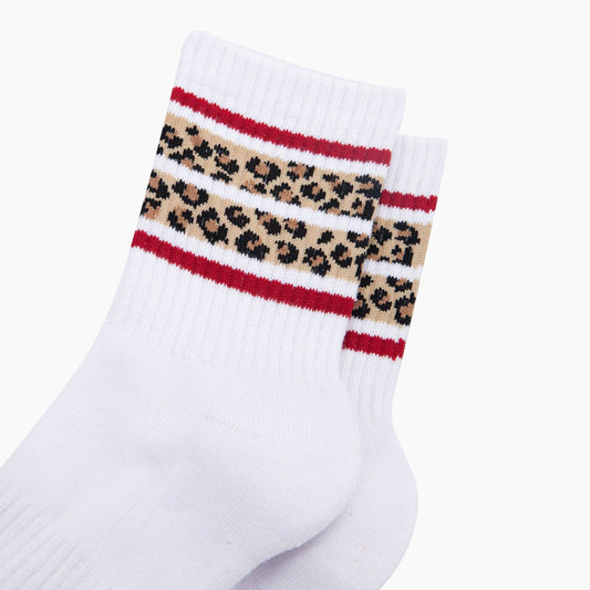 Leopard Print Striped Organic Cotton Sports Socks