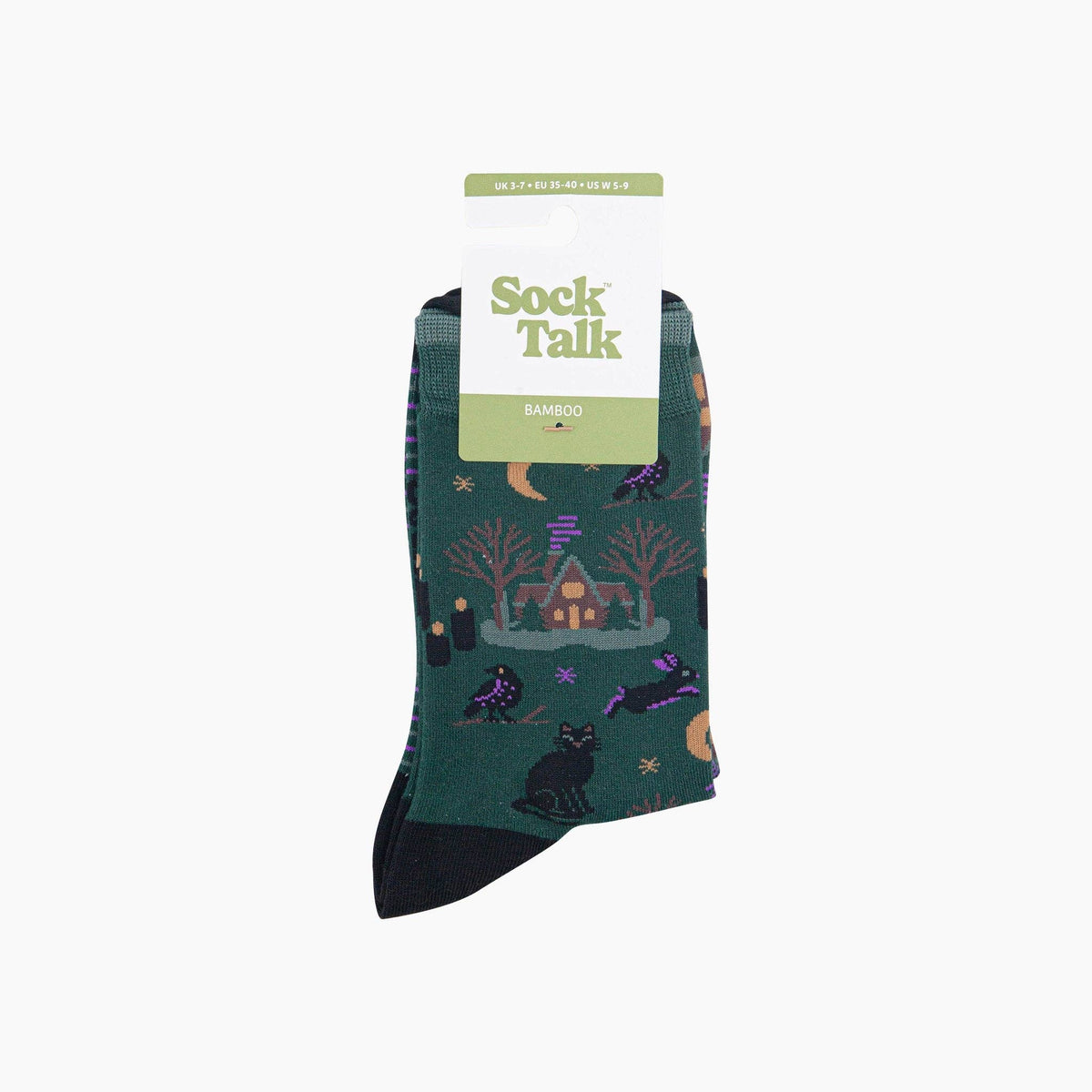 Witchy Cabin Bamboo Socks in Forest Green