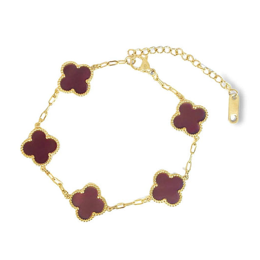 Red Four Leaf Clover Bracelet 18K Gold Plated