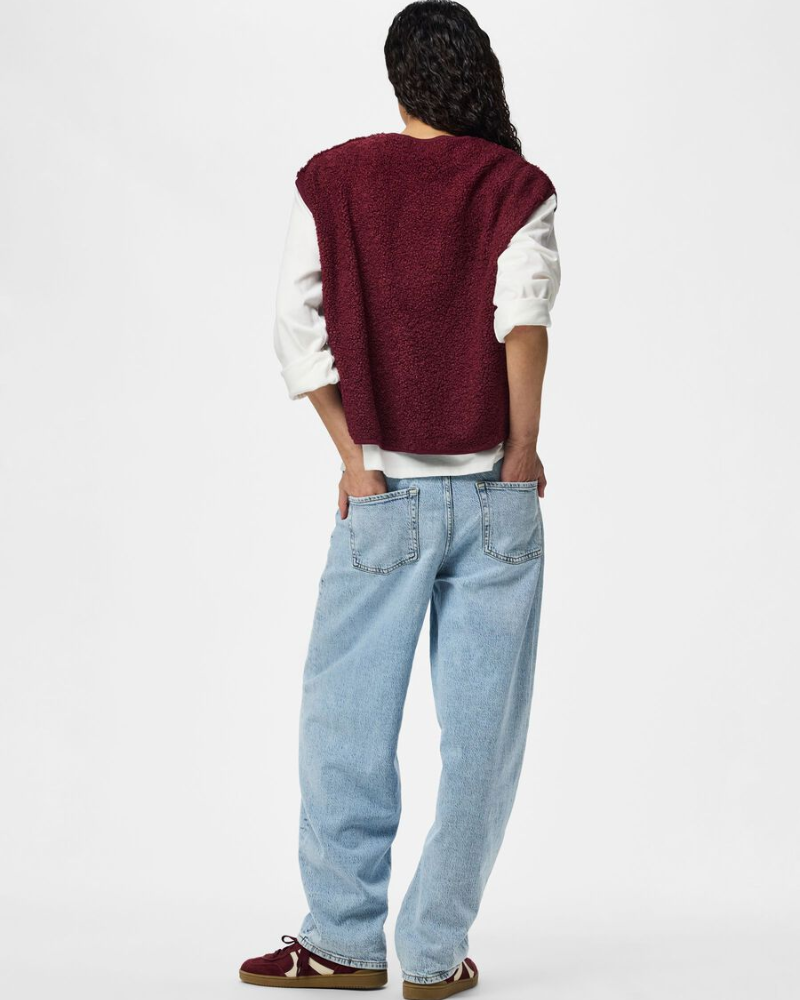 Burgundy Teddy Gilet Popper Vest