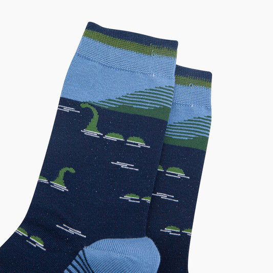 Loch Ness Monster Bamboo Socks in Navy Blue
