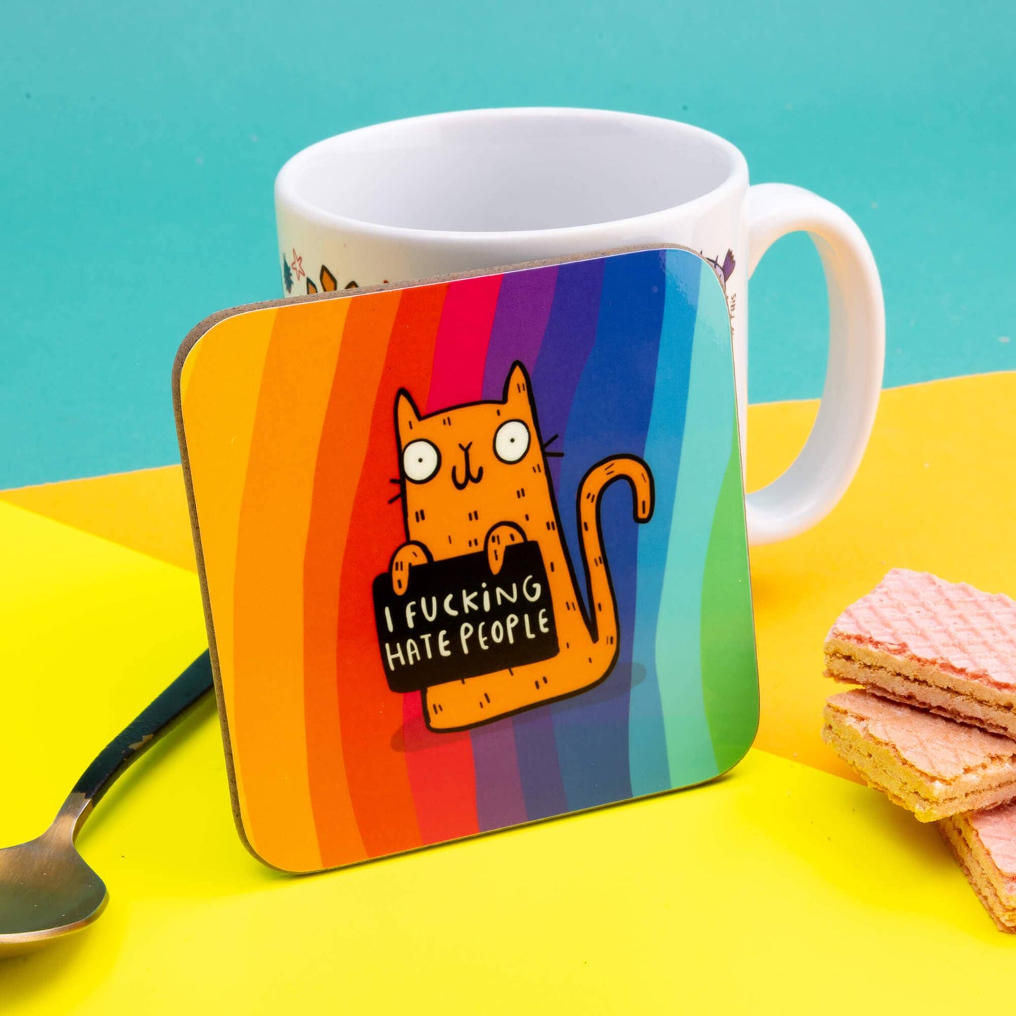 I Fucking Hate People Sweary Cat Coaster