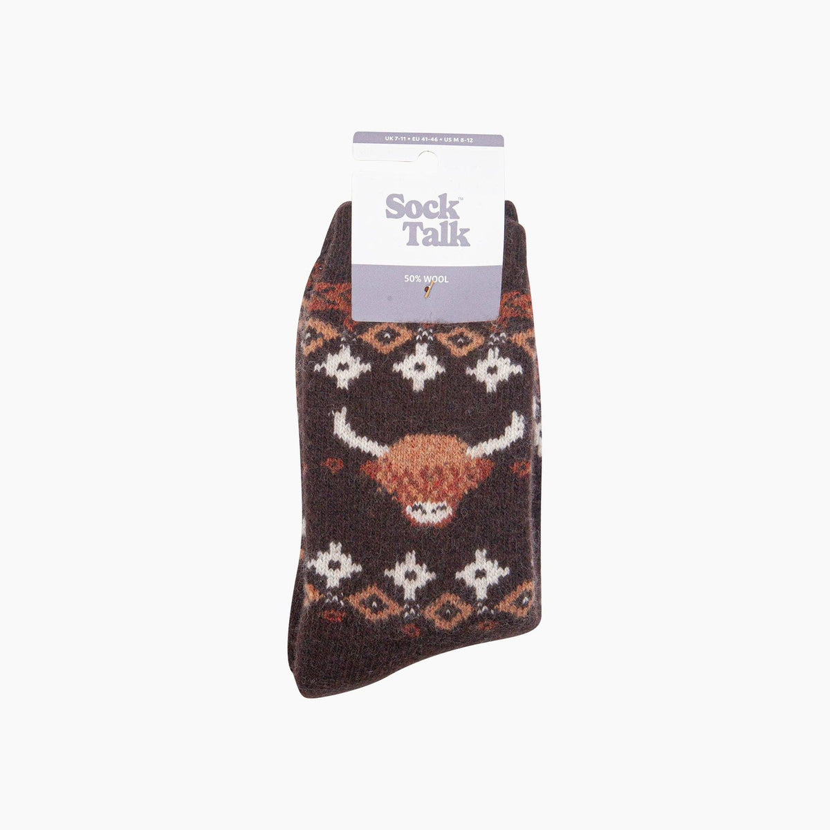 Highland Cow Patterned Wool Socks in Brown