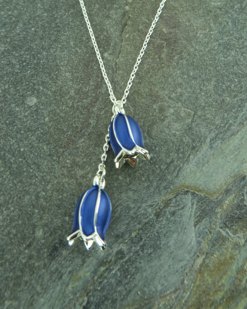 Bluebell Flower Double Pendant Necklace in Silver