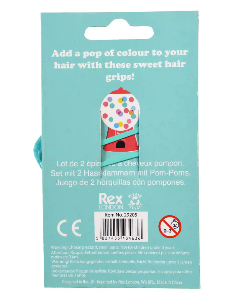 Turquoise Bubblegum Pom Pom Hair Pins