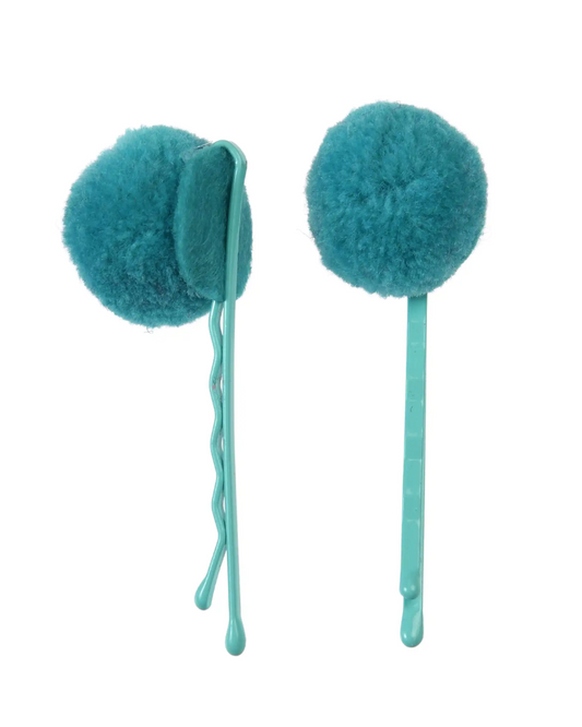 Turquoise Bubblegum Pom Pom Hair Pins