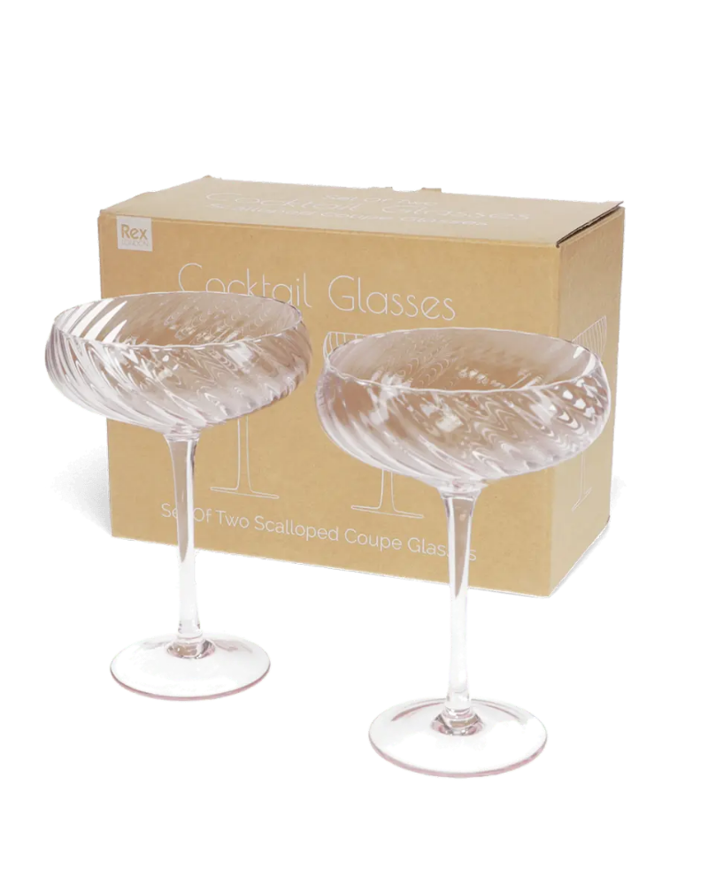 Pink Scalloped Coupe Cocktail Glasses Set of 2