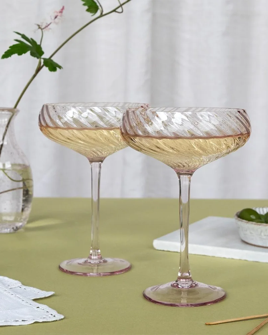 Pink Scalloped Coupe Cocktail Glasses Set of 2
