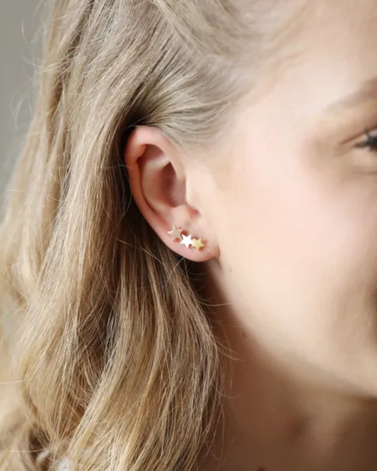 Mixed Metal Triple Star Earrings
