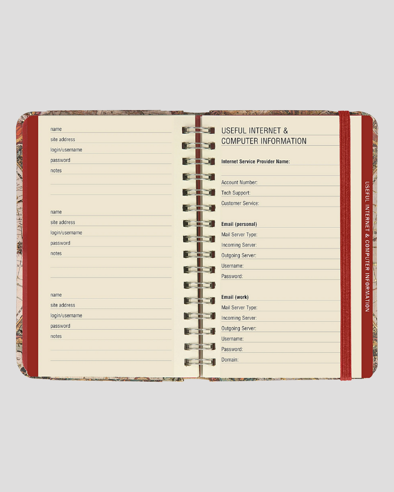 Old World Internet Address and Password Logbook