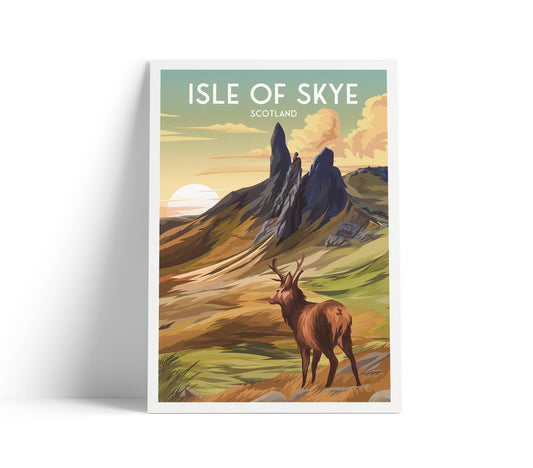Isle of Skye Old Man of Storr Stag A4 Print