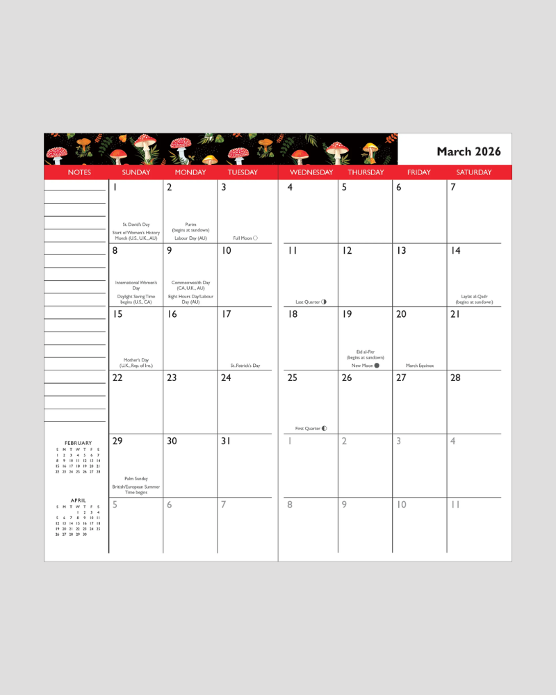 Mushrooms 2025 to 2026 2 Year Pocket Planner
