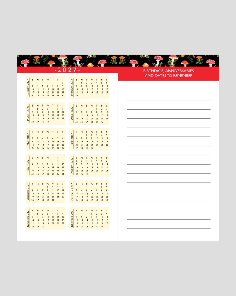 Mushrooms 2025 to 2026 2 Year Pocket Planner