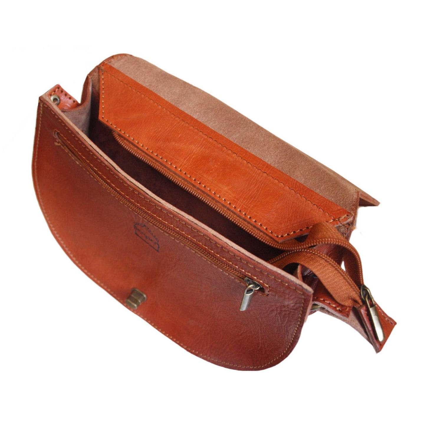 Embossed Leather Saddle Bag In Tan