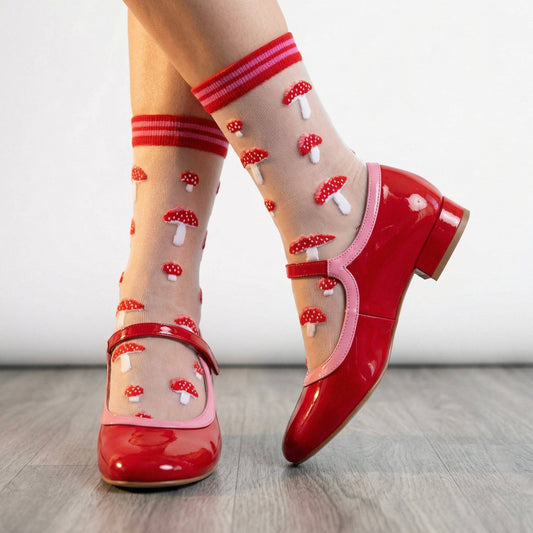 Toadstools Combed Cotton Sheer Pop Socks