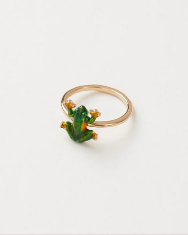 Green Frog Enamel Ring
