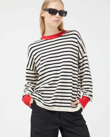 Monochrome Contrast Cuff Stripe Top by Compania Fantastica