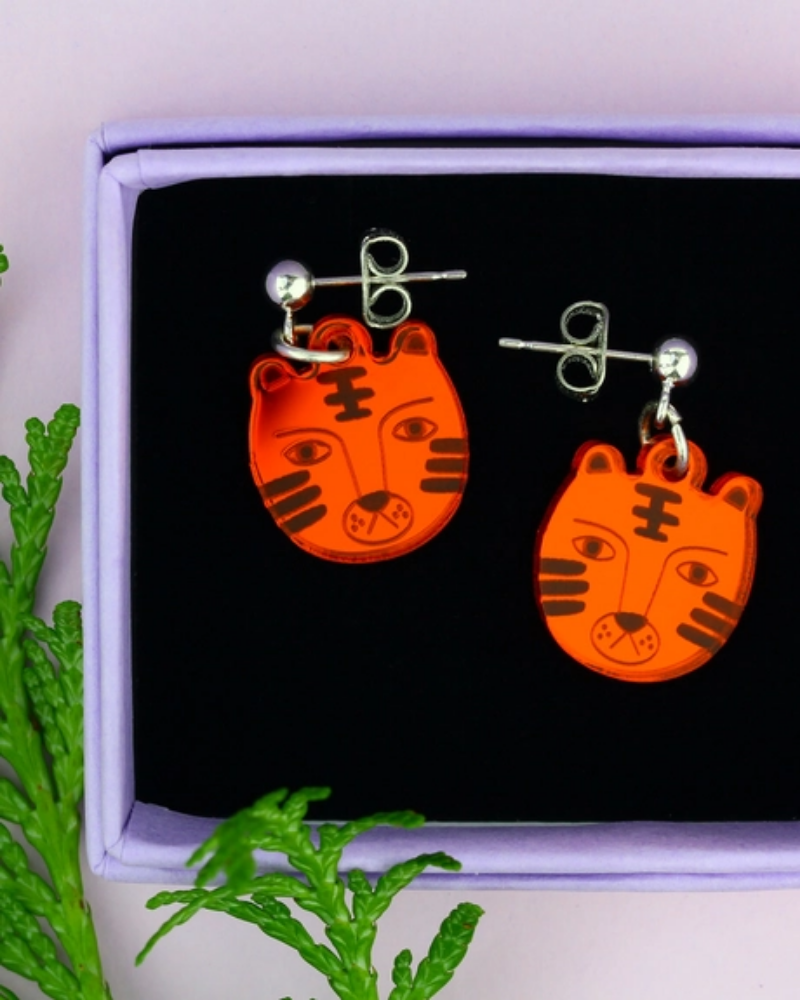Orange Tiger Stud Earrings