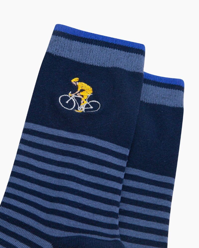 Embroidered Cyclist Striped Combed Cotton Socks