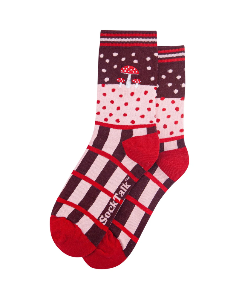 Embroidered Toadstool Pattern Combed Cotton Socks