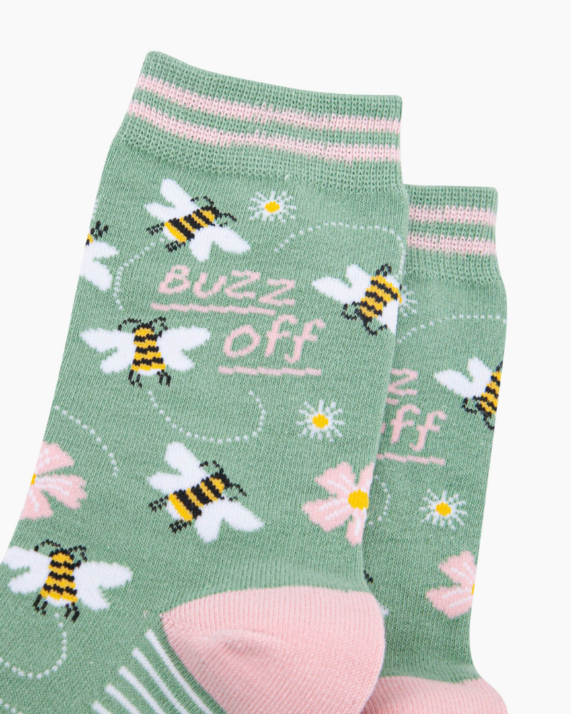 Buzz Off Bees Combed Cotton Socks in Sage Green