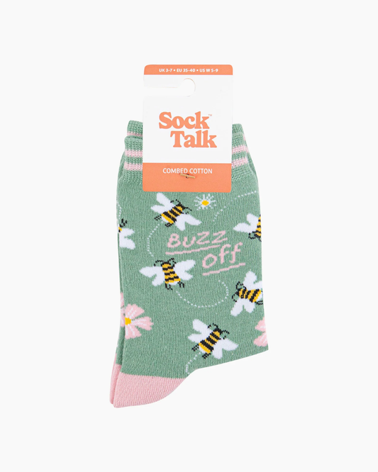 Buzz Off Bees Combed Cotton Socks in Sage Green