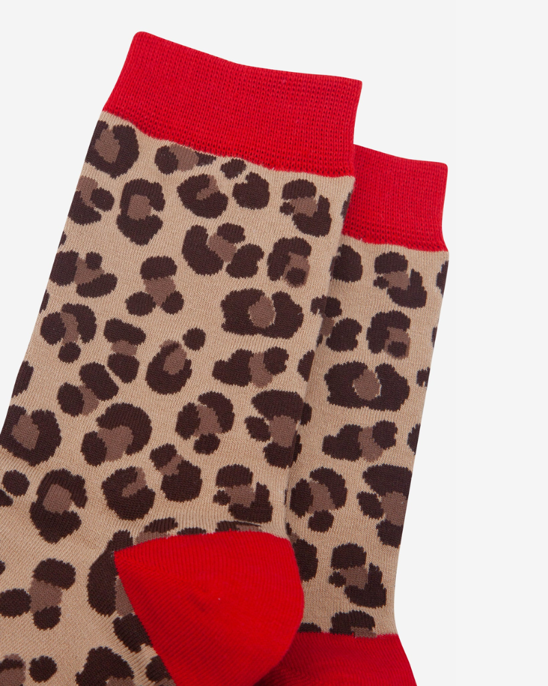 Leopard Print & Red Bamboo Socks