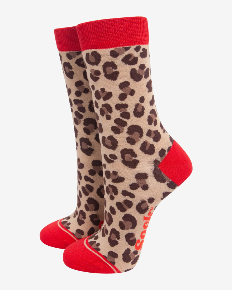 Leopard Print & Red Bamboo Socks