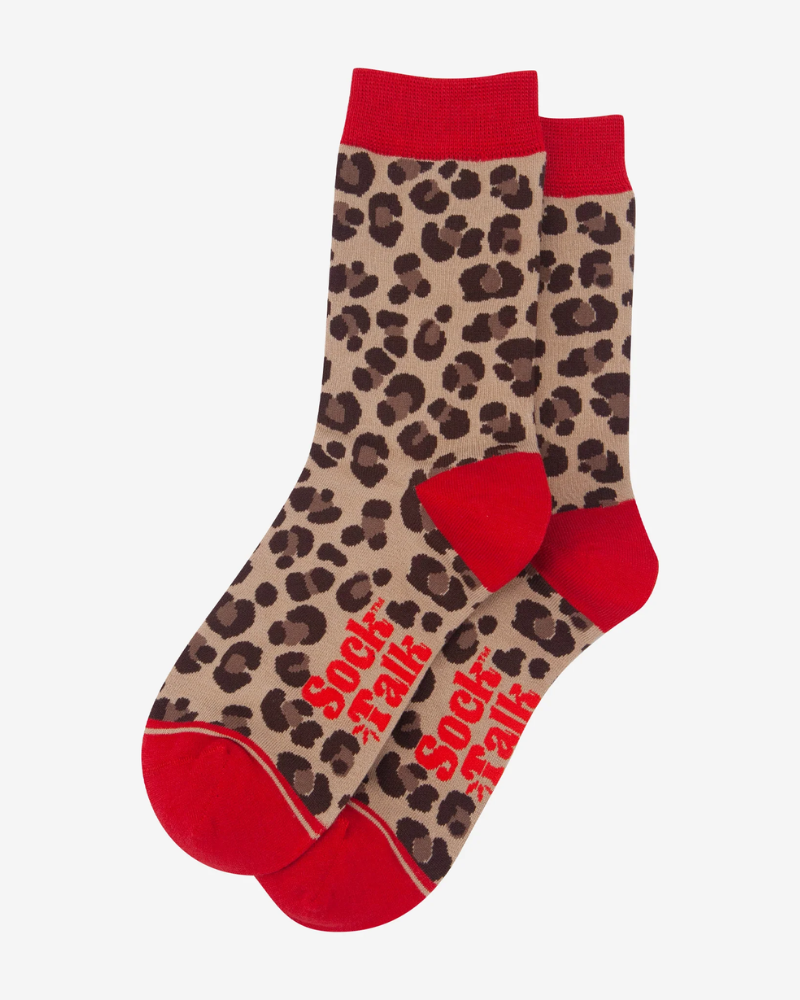 Leopard Print & Red Bamboo Socks