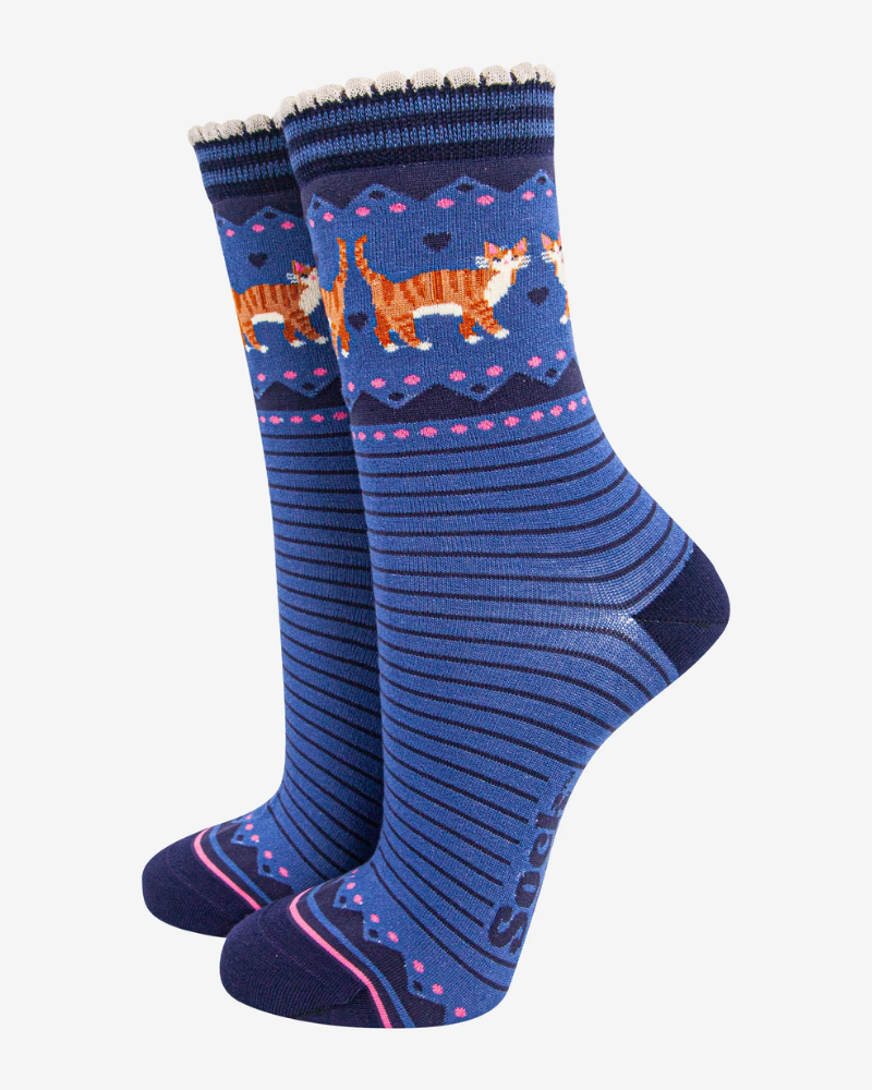 Denim Blue Ginger Cat Bamboo Socks