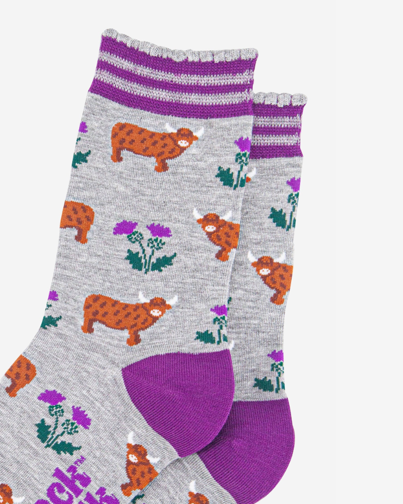 Highland Cow & Thistle Bamboo Socks