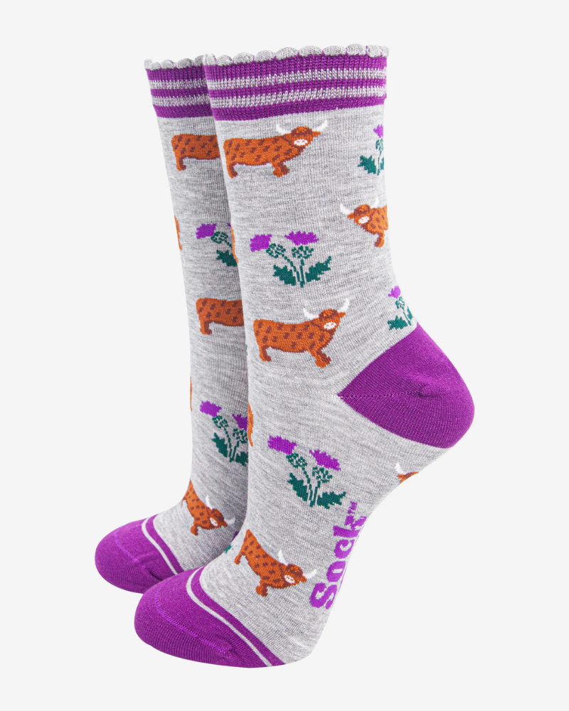 Highland Cow & Thistle Bamboo Socks