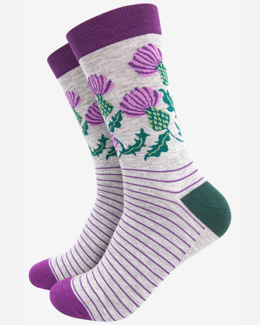 Purple Scottish Thistle Bamboo Socks