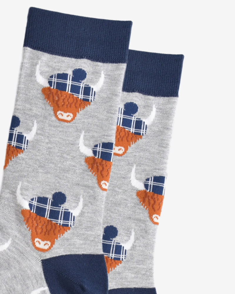 Grey Highland Cow Tartan Hat Bamboo Socks