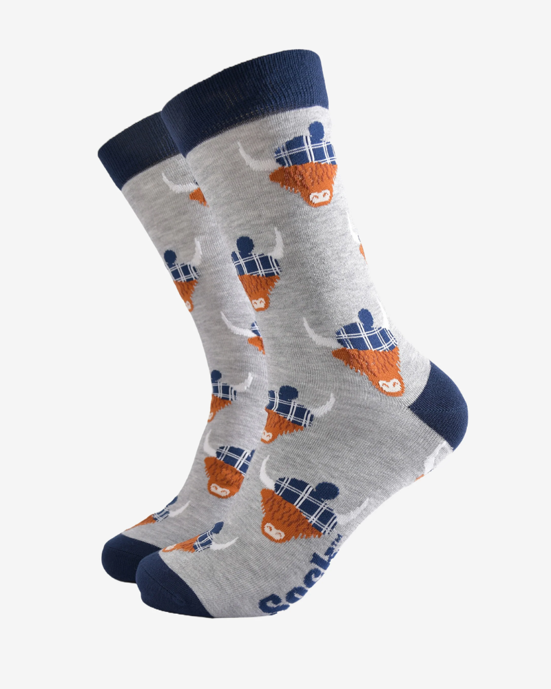Grey Highland Cow Tartan Hat Bamboo Socks