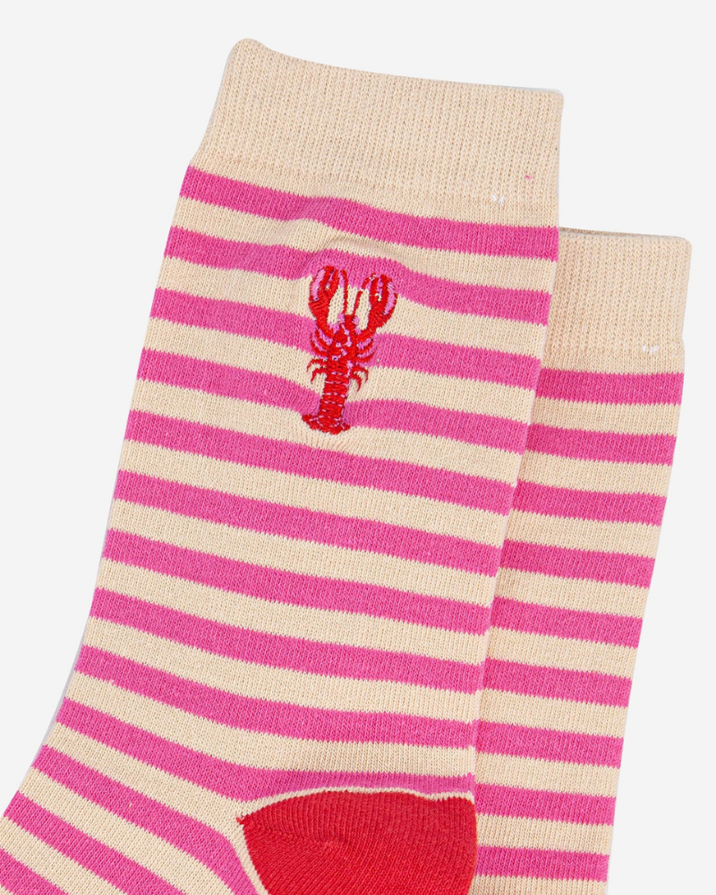 Lobster Stripe Embroidered Socks