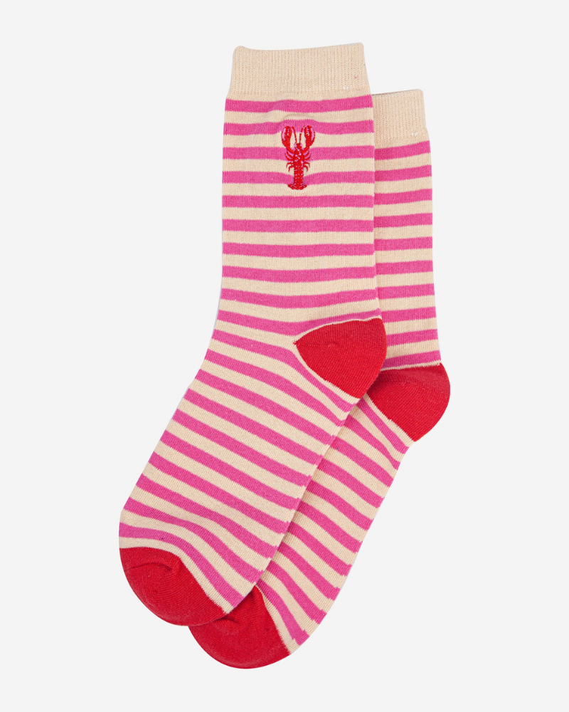 Lobster Stripe Embroidered Socks