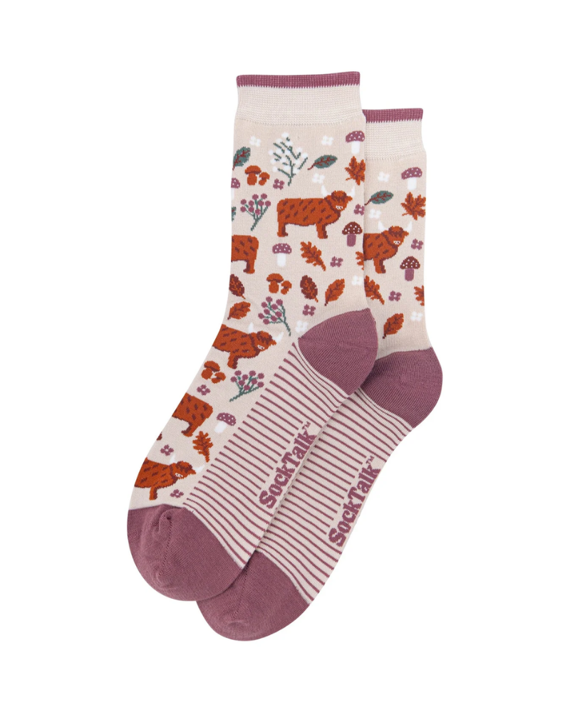 Highland Cow Floral Bamboo Socks in Cream