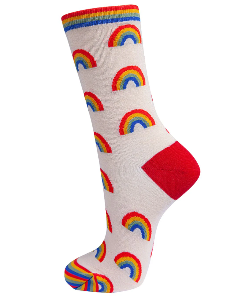 Cream Rainbow Cuff Bamboo Socks
