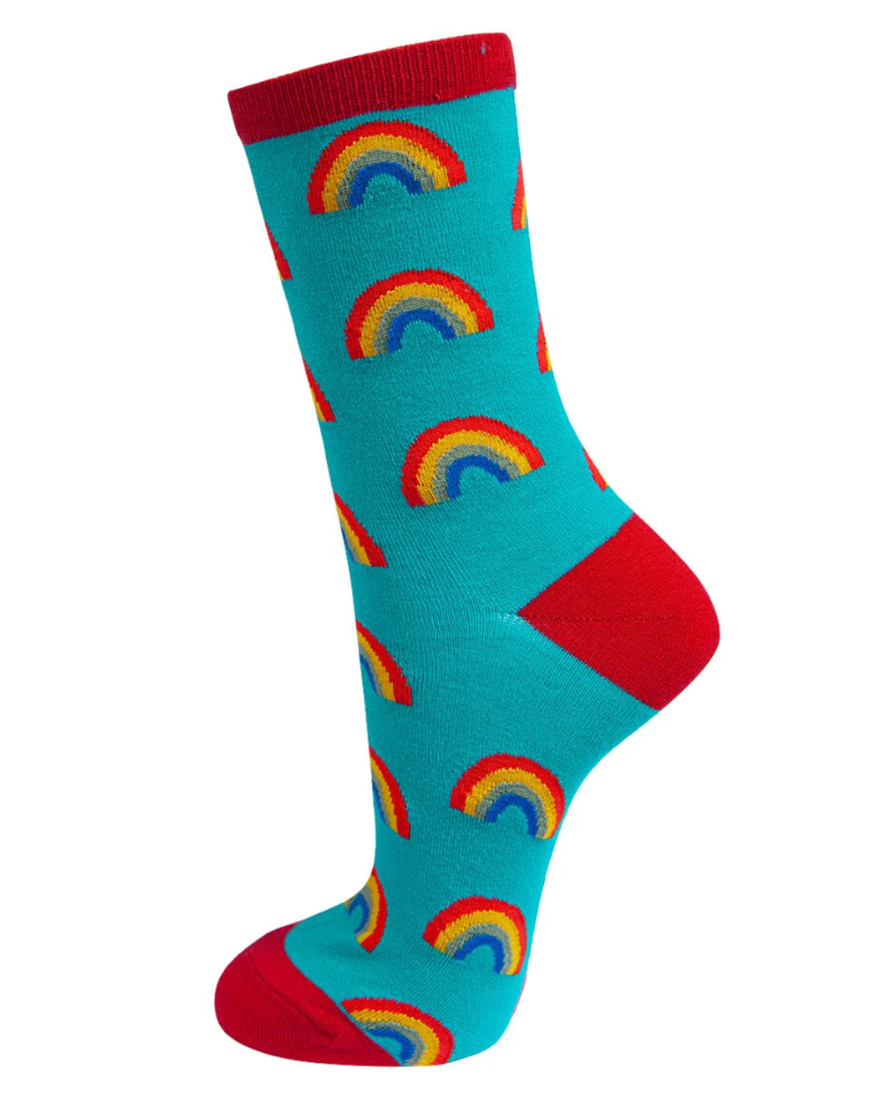 Turquoise Rainbow Print Bamboo Socks