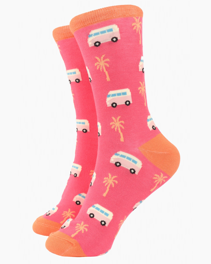 Pink Campervan Holiday Bamboo Socks