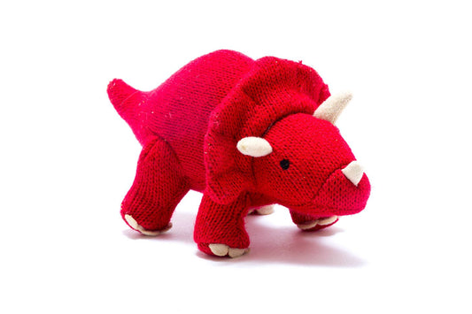 Knitted Triceratops Dinosaur Baby Rattle in Red
