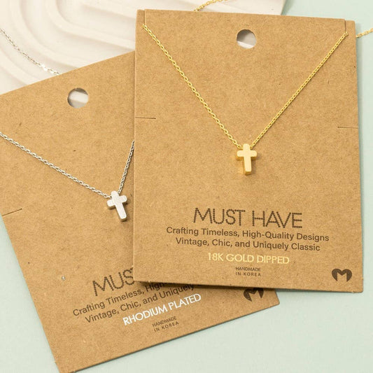 Dainty Mini Cross Pendant Necklace in Gold or Silver