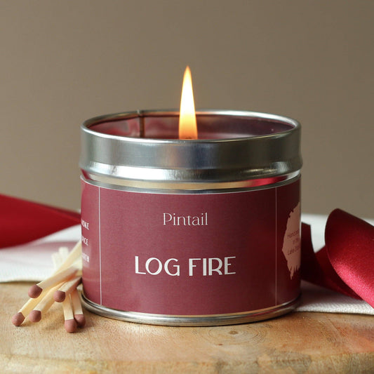 Log Fire Classic Tin Candle