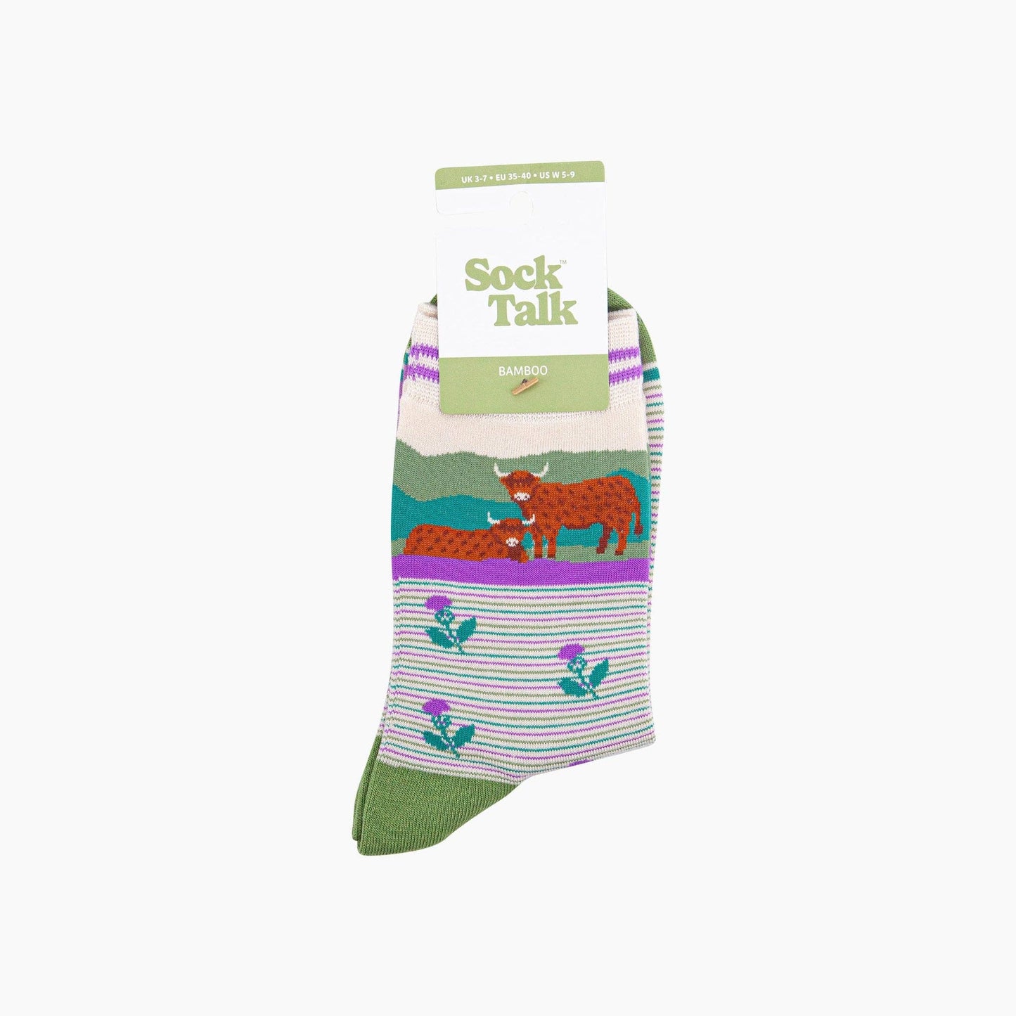Highland Cow Thistles Striped Bamboo Socks