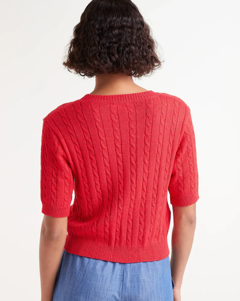 Red Cable Knit Short Sleeve Jumper