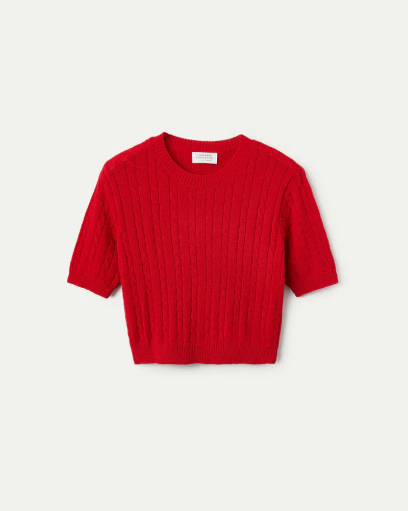 Red Cable Knit Short Sleeve Jumper